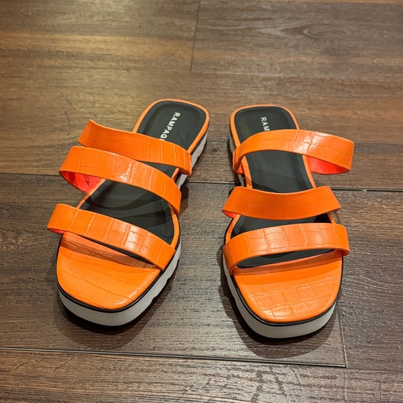 Rampage Bright Orange Strappy Sandals few marks on white wedge area. - Picture 1 of 8